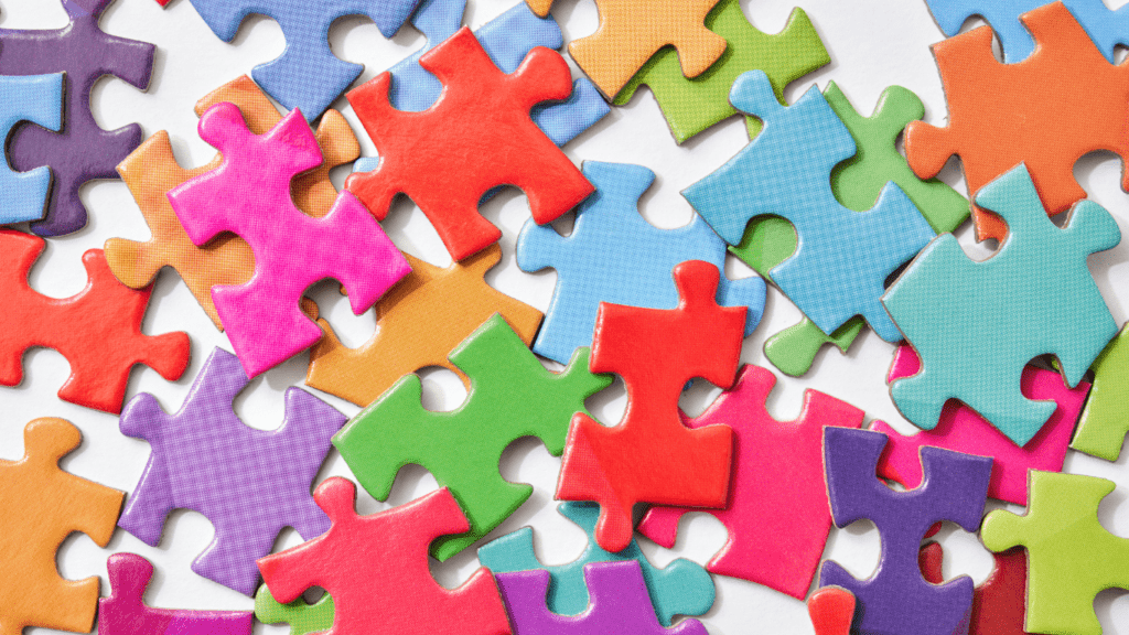 colorful puzzle pieces on a white background