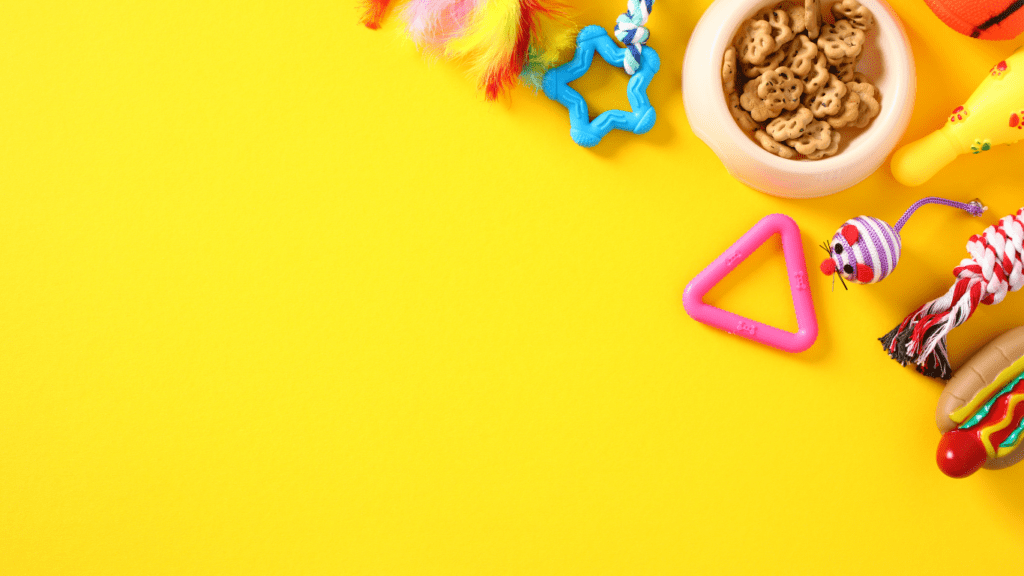 various toys on a yellow background